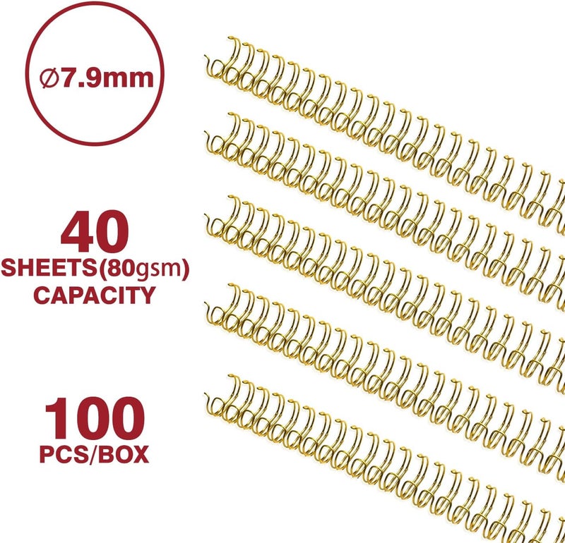 RAYSON Wire Binding Pitch 3:1" WR-7.9-100-GLD-SA Size 7.9mm" Capacity 40 Sheets Box of 100 Pcs Gold - Image 3