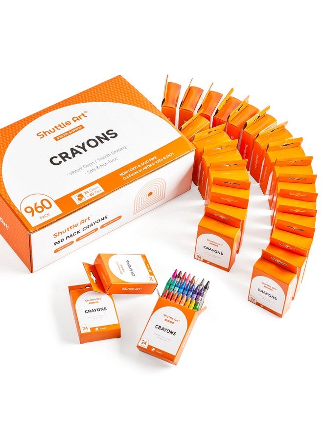 Shuttle Art Crayons Bulk Set - 40 Boxes of 24 Assorted Colors, 960 Count Durable & Non-Toxic Teacher-Quality Crayons, School Supplies bulk For Family Class Party Favors - Image 1
