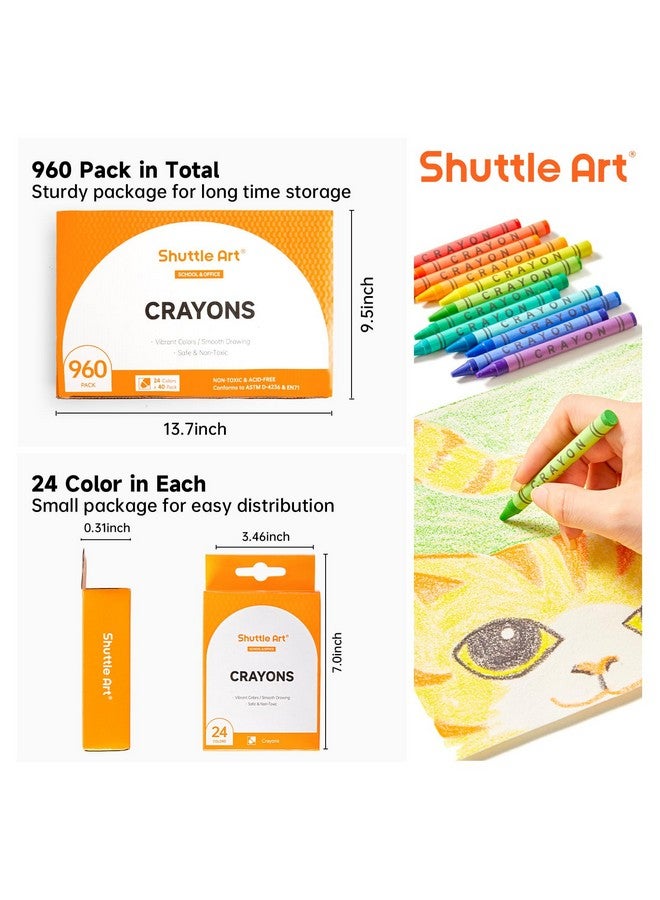 Shuttle Art Crayons Bulk Set - 40 Boxes of 24 Assorted Colors, 960 Count Durable & Non-Toxic Teacher-Quality Crayons, School Supplies bulk For Family Class Party Favors - Image 2