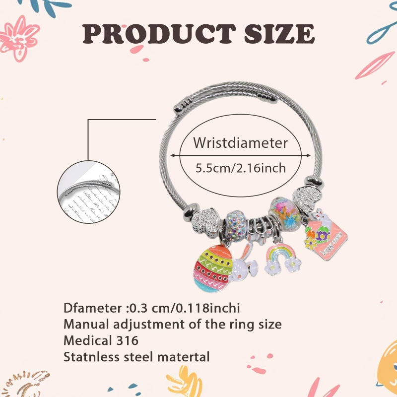 QMWKVNC Easter Charm Bracelets for Womens,Exquisite Cute Cartoon Friendship Silver Bracelets Stainless Steel Bangle, Womens Jewelry Suitable for Holiday Gifts and Birthday Gifts - Image 2