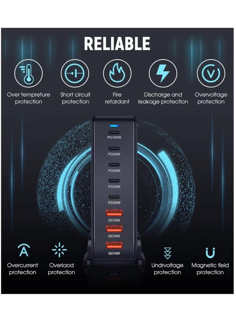 TIGER 268W USB-C Fast Charging Station – 8-Port Desktop Charger for Laptops, Phones, Tablets & Smart Devices | Quick Charge Support, Multiple Protections, High-Efficiency Charging Hub for Home & Office Use - Image 4