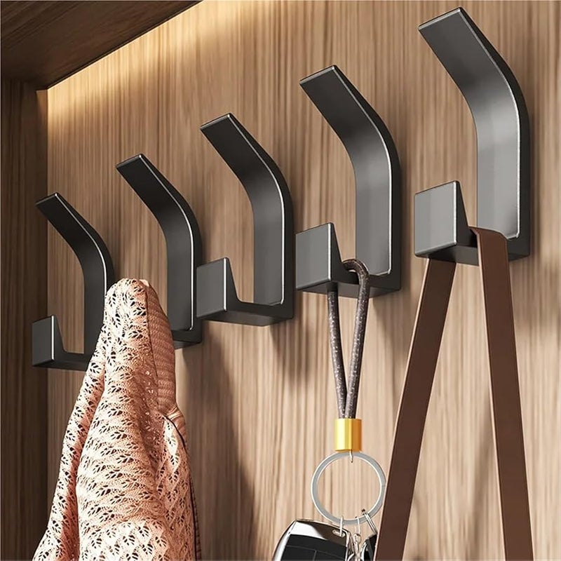 5 Piece Adhesive Wall Hooks Set No Drill Reusable Black Household Hooks - Image 5