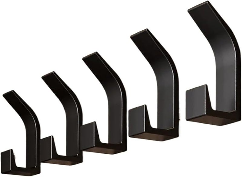 5 Piece Adhesive Wall Hooks Set No Drill Reusable Black Household Hooks - Image 1