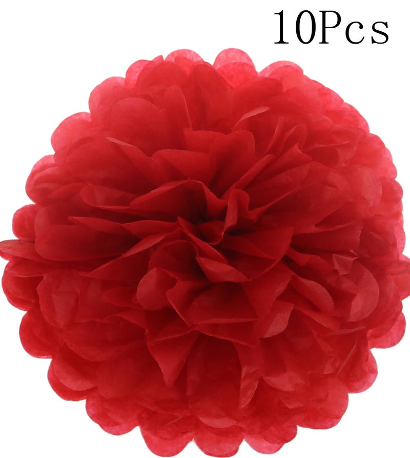 Lightingsky 10pcs DIY Decorative Tissue Paper Pom-poms Flowers Ball Perfect for Party Wedding Home Outdoor Decoration (10-inch Diameter  Red) - Image 2