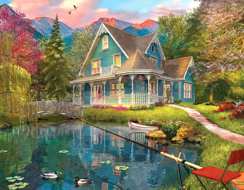 CHengQiSM 100 Piece Puzzles for Kids Summer House 100 Piece Puzzles for Adults Mountain Villa Landscape 100 Pieces Puzzle for Kids Ages 48 Mountain Cottage Oil Painting Puzzle for Seniors Teens - Image 3