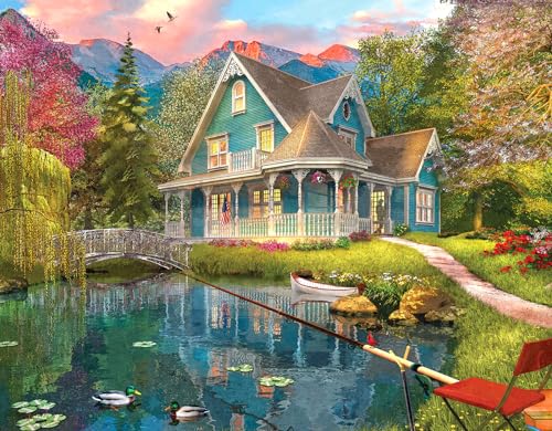CHengQiSM 100 Piece Puzzles for Kids Summer House 100 Piece Puzzles for Adults Mountain Villa Landscape 100 Pieces Puzzle for Kids Ages 48 Mountain Cottage Oil Painting Puzzle for Seniors Teens - Image 1