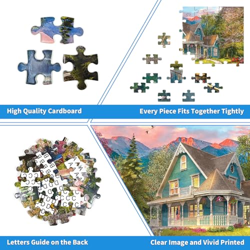 CHengQiSM 100 Piece Puzzles for Kids Summer House 100 Piece Puzzles for Adults Mountain Villa Landscape 100 Pieces Puzzle for Kids Ages 48 Mountain Cottage Oil Painting Puzzle for Seniors Teens - Image 5