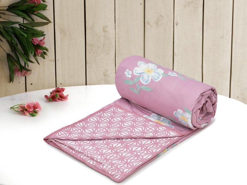 RUSTIC LINEN Super Soft Microfiber Cotton Printed Lightweight Single Dohar | Reversible Microfiber Cotton Dohar 57x87(Inches), 144TC Cotton Single Dohar,Dohar for Single Bed (Pink, Single) - Image 1