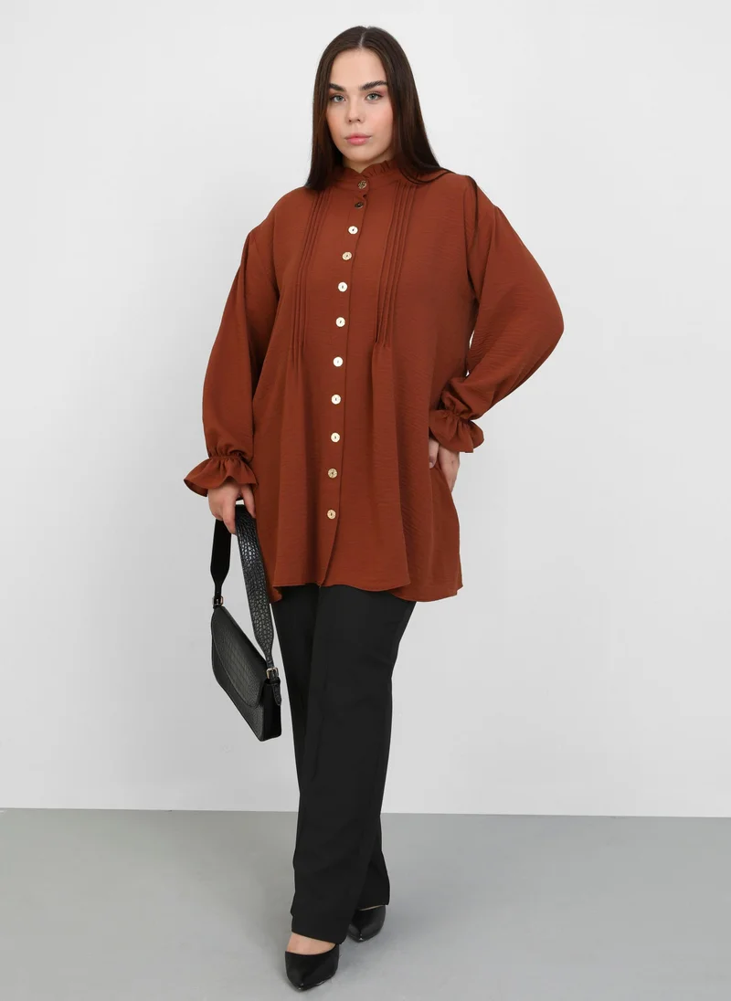 Alia by modanisa Light Coffe Brown - Plus Size Tunic - Alia