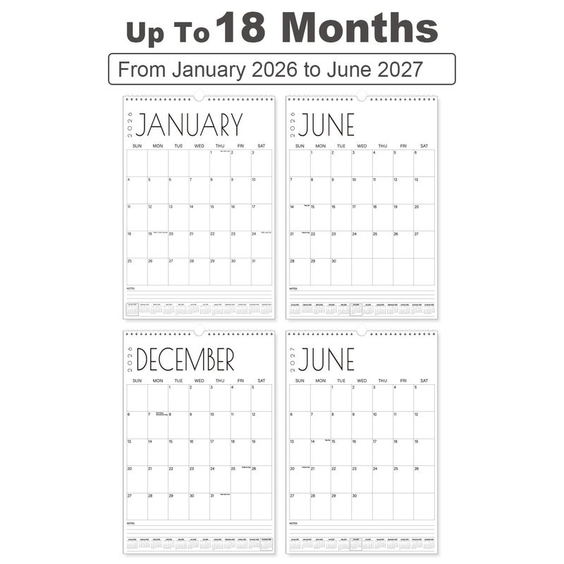 Tuun Fuplan Calendar 2026-15'' x 22'' Extra Large Wall Calendar from January 2026 to June 2027, 2026 Hanging Calendar with Holiday Marked, Premium Paper for Organizing, Vertical, Black Large Word - Image 3