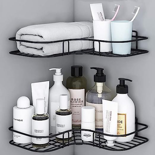 CASITA HOME ARTS CASITA HOME ARTS Wall Mounted SelfAdhesive Bathroom Corner ShelfKitchen Rack Holder Bathroom Accessories MaterialGI Metal Powder Coated Finish Black Pack of 2  - Image 4