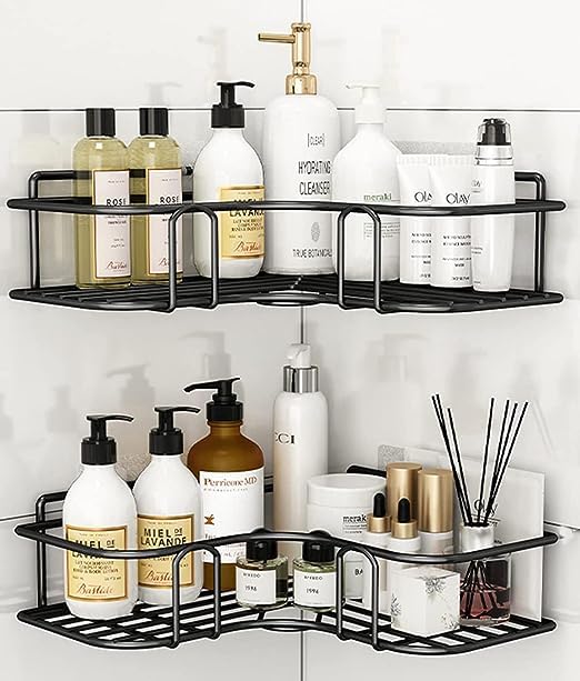 CASITA HOME ARTS CASITA HOME ARTS Wall Mounted SelfAdhesive Bathroom Corner ShelfKitchen Rack Holder Bathroom Accessories MaterialGI Metal Powder Coated Finish Black Pack of 2  - Image 2