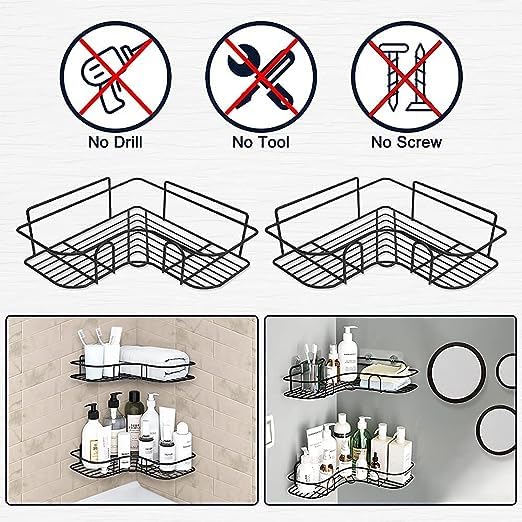 CASITA HOME ARTS CASITA HOME ARTS Wall Mounted SelfAdhesive Bathroom Corner ShelfKitchen Rack Holder Bathroom Accessories MaterialGI Metal Powder Coated Finish Black Pack of 2  - Image 5