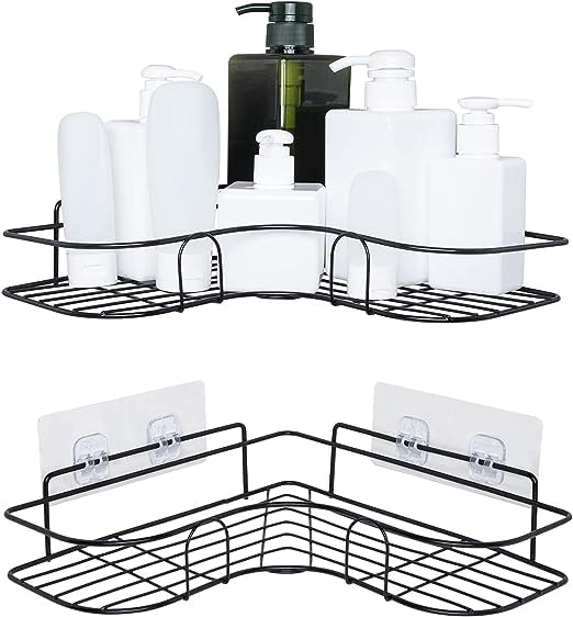 CASITA HOME ARTS CASITA HOME ARTS Wall Mounted SelfAdhesive Bathroom Corner ShelfKitchen Rack Holder Bathroom Accessories MaterialGI Metal Powder Coated Finish Black Pack of 2  - Image 1
