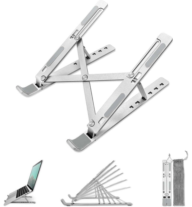 Dec Kitchenpro TWISHA Enterprise Adjustable Foldable Laptop Stand with Ventilation Ergonomic Aluminum Design for Laptops up to 156inch Compatible with MacBooks Tablets and Mobiles Silver