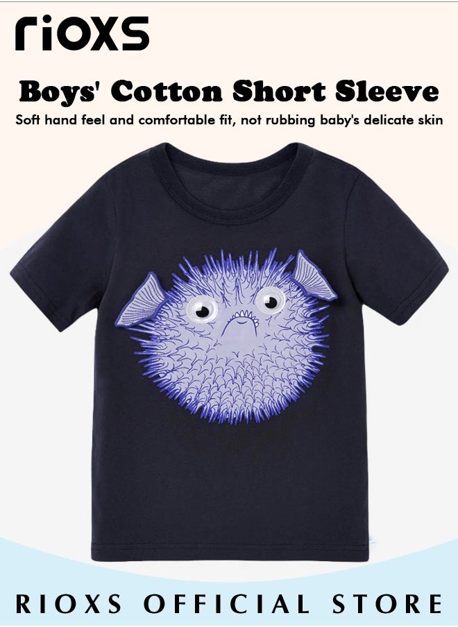 RIOXS Toddler Boys Fashion Cartoon Tops, Breathable Soft 100% Cotton T-Shirt, Classic Graphic Short Sleeve Tees, Perfect for Daily Wearing, School and Other Outdoor Activities  - Image 2