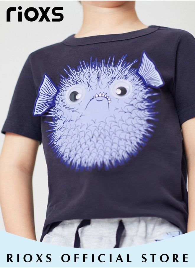 RIOXS Toddler Boys Fashion Cartoon Tops, Breathable Soft 100% Cotton T-Shirt, Classic Graphic Short Sleeve Tees, Perfect for Daily Wearing, School and Other Outdoor Activities  - Image 3