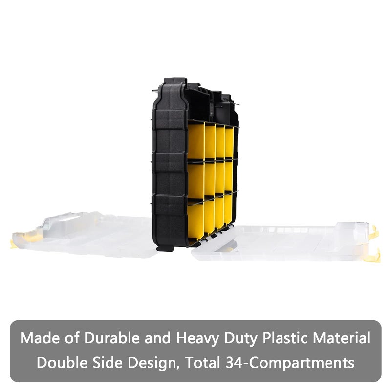 AIDY-PRO Hardware Organizer Box 34 Compartments Small Parts Organizer with Removable Dividers Durable Plastic Double Side Tools Box Screw Organizers For Nuts, Bolts, Screws, Nails 2Pack - Image 3