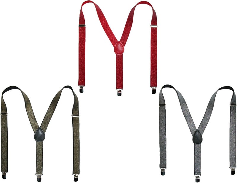 CTM Women's Elastic Glitter Clip-End Suspenders - Image 3