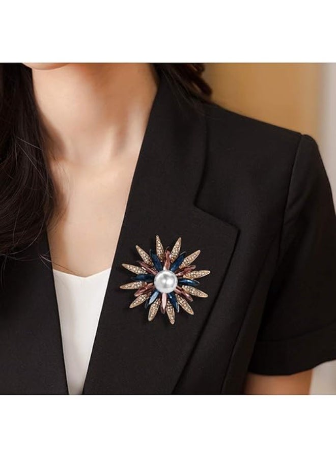 Goolsky Crystal Geometry Flower Brooch Pins with Simulated Pearl Bouquet Jewelry Accessories for Women - Image 5