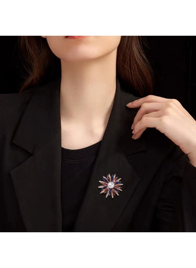 Goolsky Crystal Geometry Flower Brooch Pins with Simulated Pearl Bouquet Jewelry Accessories for Women - Image 4