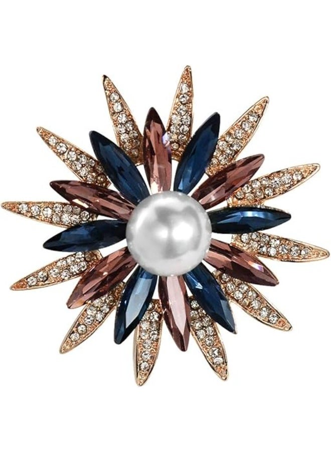 Goolsky Crystal Geometry Flower Brooch Pins with Simulated Pearl Bouquet Jewelry Accessories for Women - Image 1