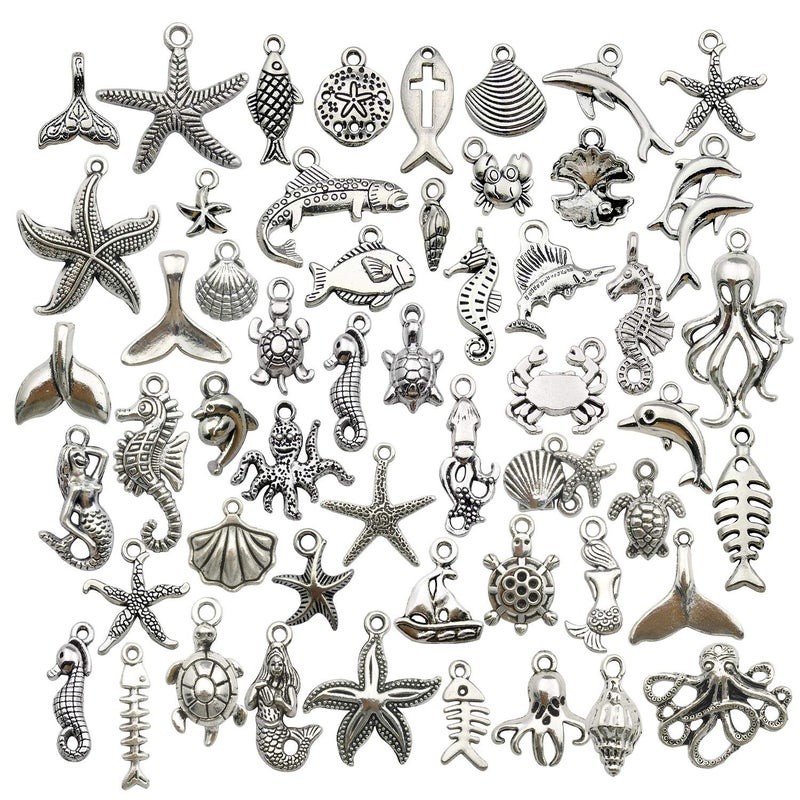 Youdiyla 100pcs Summer Beach Charms Collection Bulk Marine Sea Animal Life Nautical Charms Metal Pendant Craft Supplies Findings for Necklace and Bracelet Jewelry Making HM292