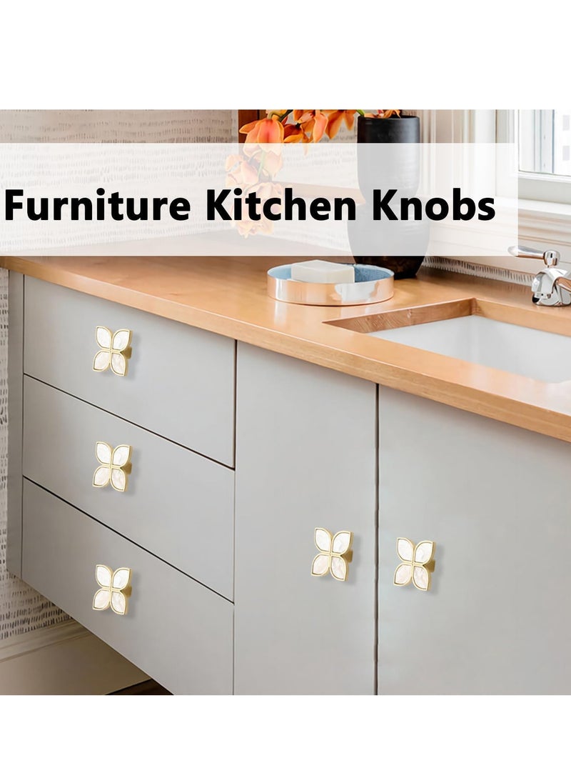 SYOSI Knobs Four-Leaf Clover Brass Pulls Handles, Gold Knobs Dresser Knobs Clover Cabinet Handles with Screws for Dresser Drawers Kitchen Cabinet White, 6 pcs  - Image 5