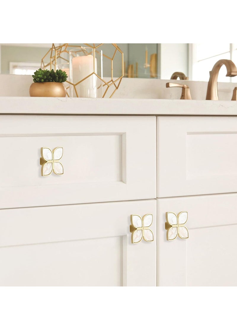 SYOSI Knobs Four-Leaf Clover Brass Pulls Handles, Gold Knobs Dresser Knobs Clover Cabinet Handles with Screws for Dresser Drawers Kitchen Cabinet White, 6 pcs  - Image 4