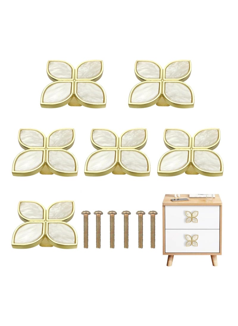 SYOSI Knobs Four-Leaf Clover Brass Pulls Handles, Gold Knobs Dresser Knobs Clover Cabinet Handles with Screws for Dresser Drawers Kitchen Cabinet White, 6 pcs  - Image 1