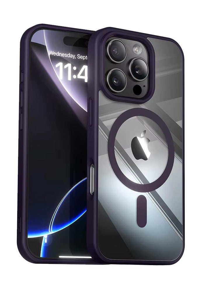 iPhone 16 Pro Max Magsafe Transparent with Dark Purple Bumper Case - N52 Stronger Magnets - Shockproof Protection