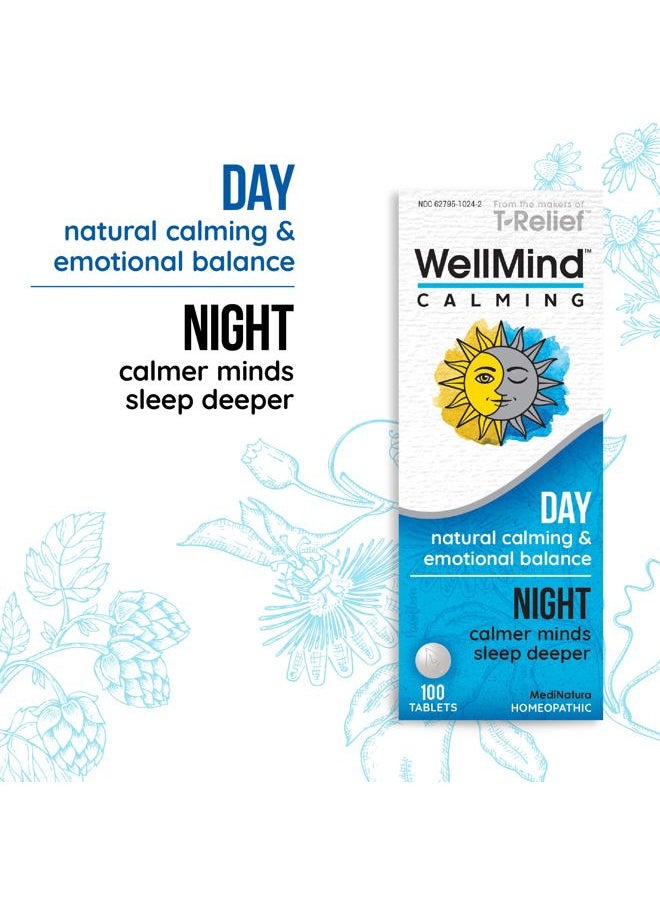 MediNatura - WellMind Natural Calming Remedy Helps Ease Stress, Tension & Nervousness - 10 Homeopathic Soothing Botanicals Help Calm & Balance Anxious Feelings for Women & Men - 100 Tablets - Image 1