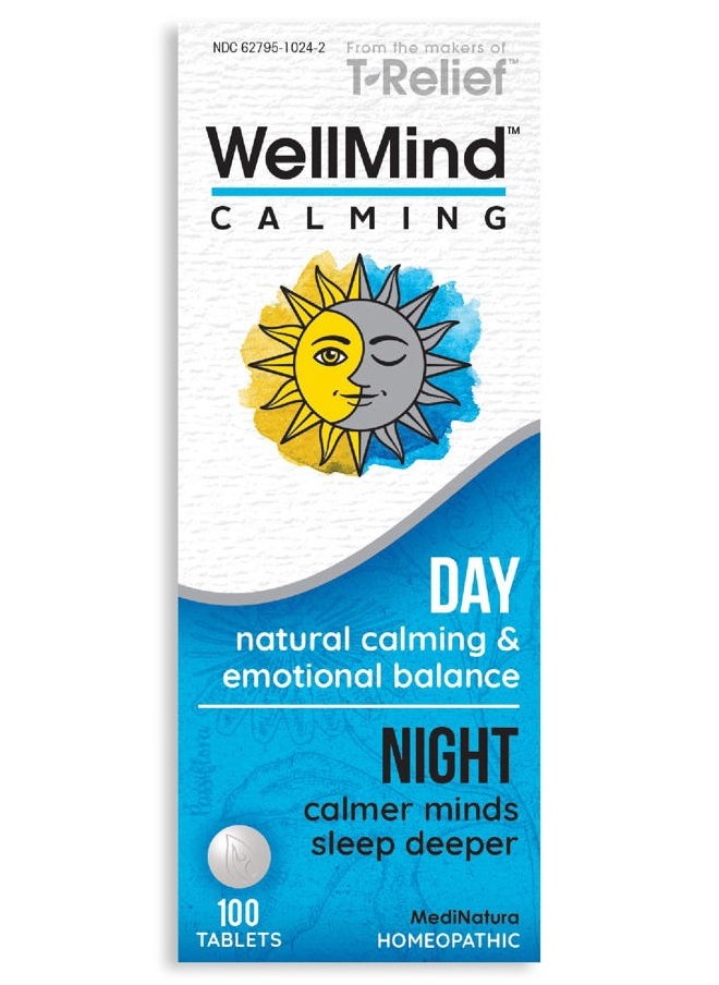 MediNatura - WellMind Natural Calming Remedy Helps Ease Stress, Tension & Nervousness - 10 Homeopathic Soothing Botanicals Help Calm & Balance Anxious Feelings for Women & Men - 100 Tablets - Image 1