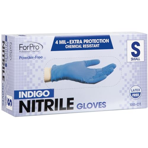 ForPro Professional Collection Disposable Nitrile Gloves Chemical Resistant PowderFree LatexFree NonSterile Food Safe 4 Mil Indigo Small 100Count - Image 5
