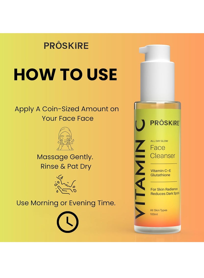 Proskire Vitamin C All Day Glow Face Cleanser With Vitamin E & Gluthathione for Glowing & Even Skin Tone - Image 4