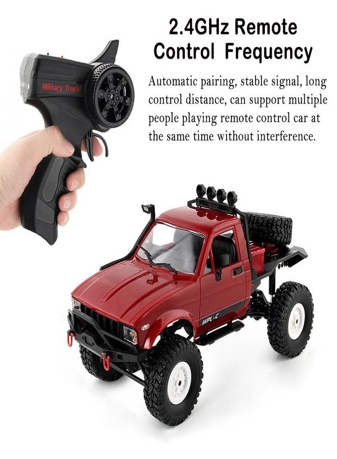 GoolRC شاحنة GoolRC RC، WPL C14 RC كراولر 1/16 مقياس سيارة تحكم عن بعد، 4WD جميع التضاريس شاحنة شبه، سيارة تسلق RC بتردد 2.4GHz مع أضواء LED وبطاريتين للبالغين (أحمر) - Image 5
