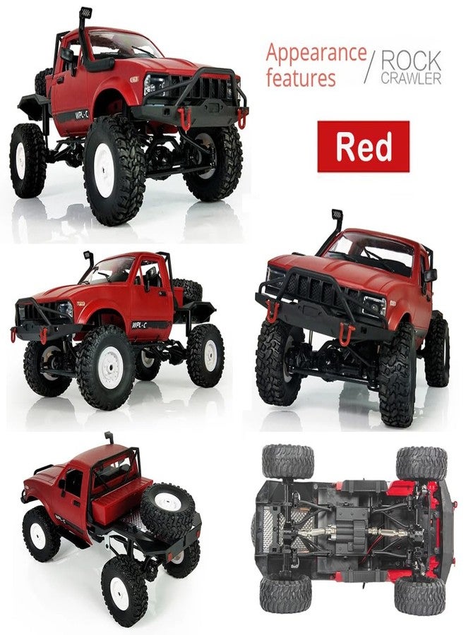 GoolRC شاحنة GoolRC RC، WPL C14 RC كراولر 1/16 مقياس سيارة تحكم عن بعد، 4WD جميع التضاريس شاحنة شبه، سيارة تسلق RC بتردد 2.4GHz مع أضواء LED وبطاريتين للبالغين (أحمر) - Image 3