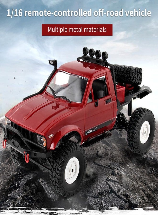 GoolRC شاحنة GoolRC RC، WPL C14 RC كراولر 1/16 مقياس سيارة تحكم عن بعد، 4WD جميع التضاريس شاحنة شبه، سيارة تسلق RC بتردد 2.4GHz مع أضواء LED وبطاريتين للبالغين (أحمر) - Image 2