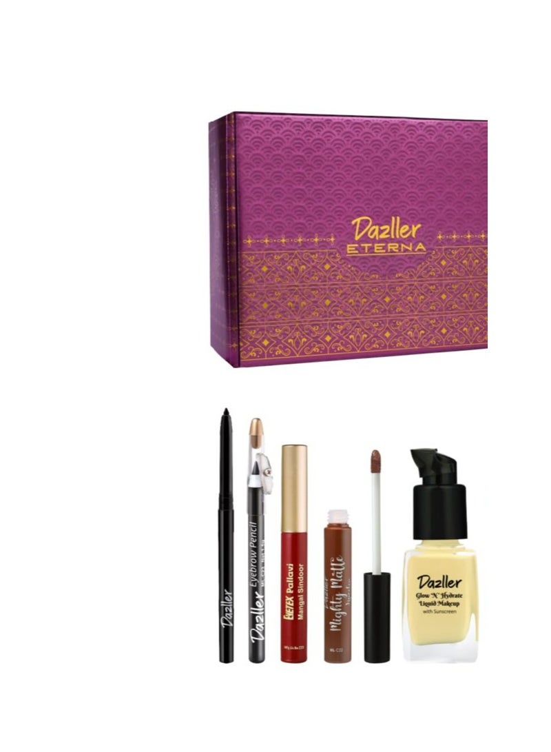 دازلير مجموعة دازلر جراند جلام - للبشرة الفاتحة، مجموعة مكياج متكاملة مع برايمر (بريستين فينيش ميني) - 10 غ، كريم أساس سائل - 30 غ، بودرة مضغوطة - 9 غ ماسكارا (سيلكي سكاي ماسكارا) - 4.1 غ آيلاينر مطفي - 6 غ، كحل - حوالي 1-1.2 غ، قلم حواجب 1.5 غ أحمر شفاه سائل (مايتي مات) - 5 غ أحمر شفاه رصاصي - 4 غ باليت ظلال عيون 8 غ، مجموعة طلاء أظافر (عبوات صغيرة) - 6 مل لكل عبوة، سيندور سائل 6 مل - Image 2