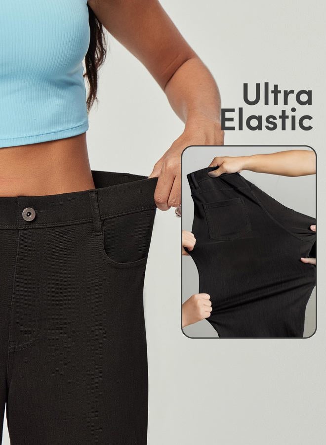 IUGA Wide Leg Jeans Woman Stretchy Pull On Baggy Jeans High Waisted Trendy Womens Jeans Straight Casual Denim Pants, Black 29" Inseam, M - Image 4