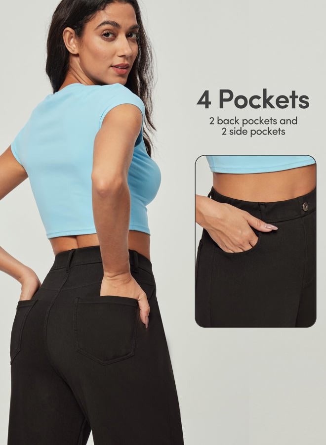 IUGA Wide Leg Jeans Woman Stretchy Pull On Baggy Jeans High Waisted Trendy Womens Jeans Straight Casual Denim Pants, Black 29" Inseam, M - Image 5