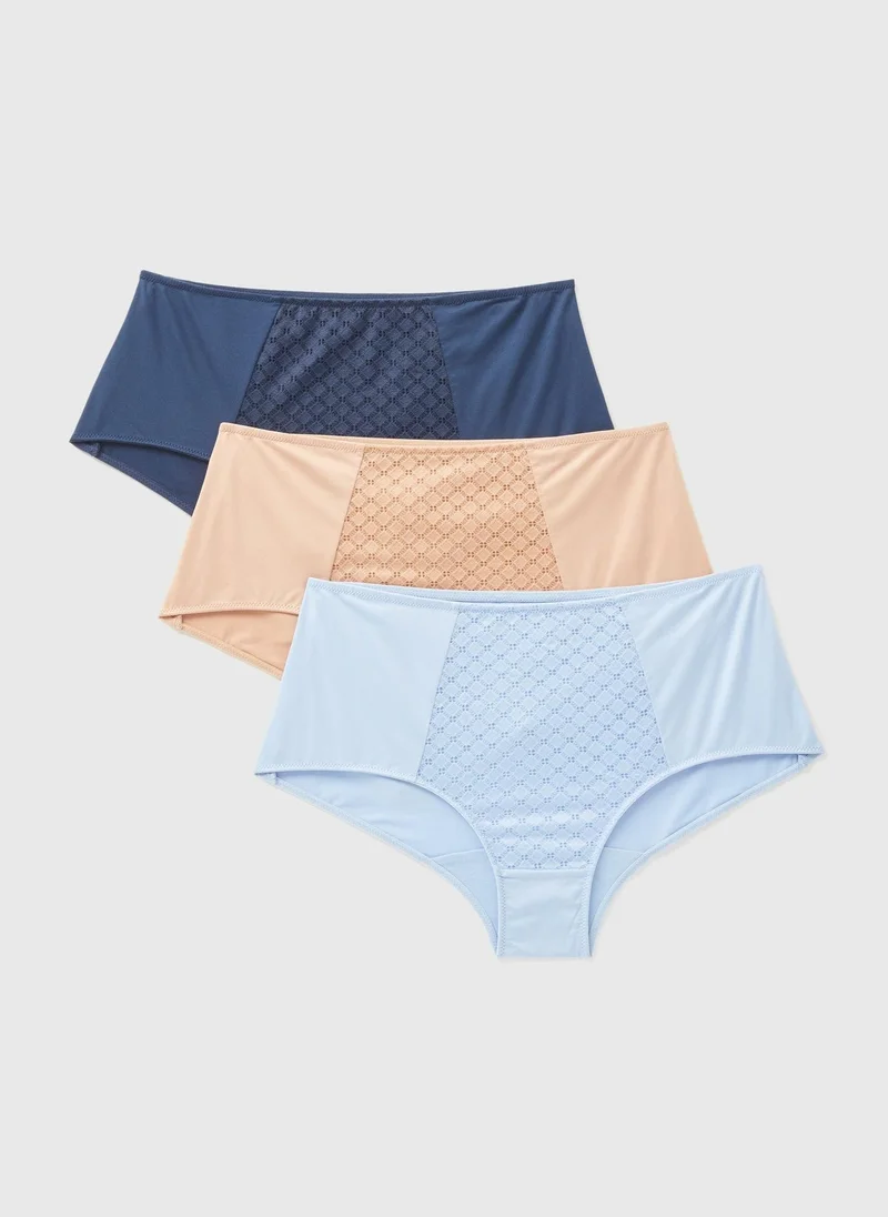 Matalan 3 Pack Navy Blue &  Geo Lace Midi Knickers