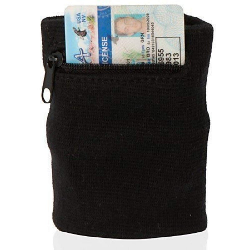 Suddora Zipper Wrist Pouch For Running - Sweatband/Wristband Wallet for Keys, ID, Cards, Cash (Black) - Image 1