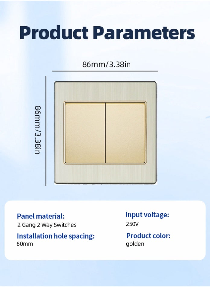 Vmax Premium 2 Gang 2 Way Wall Switch | Dual Rocker Gold & Steel Finish | Safe, Durable & Stylish for Home & Office - Image 2