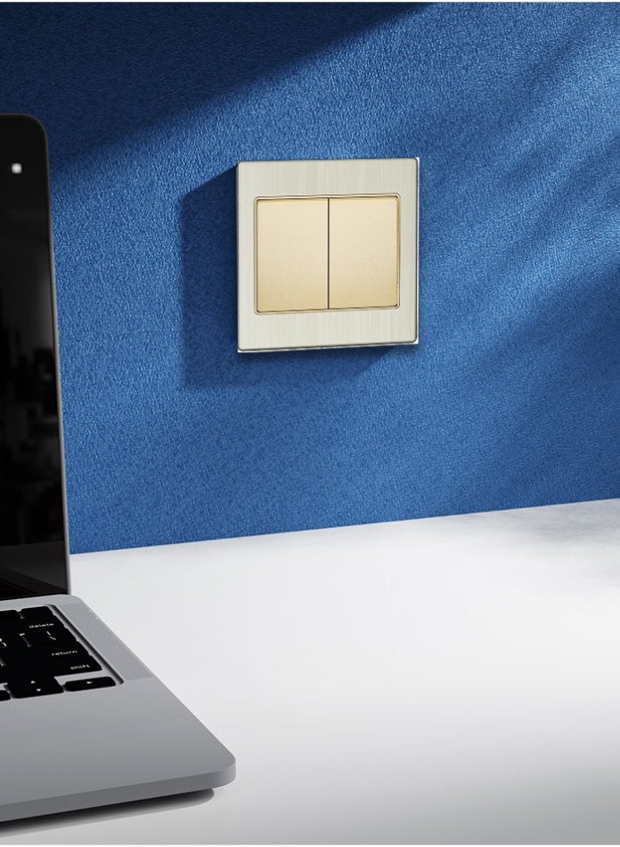Vmax Premium 2 Gang 2 Way Wall Switch | Dual Rocker Gold & Steel Finish | Safe, Durable & Stylish for Home & Office - Image 4