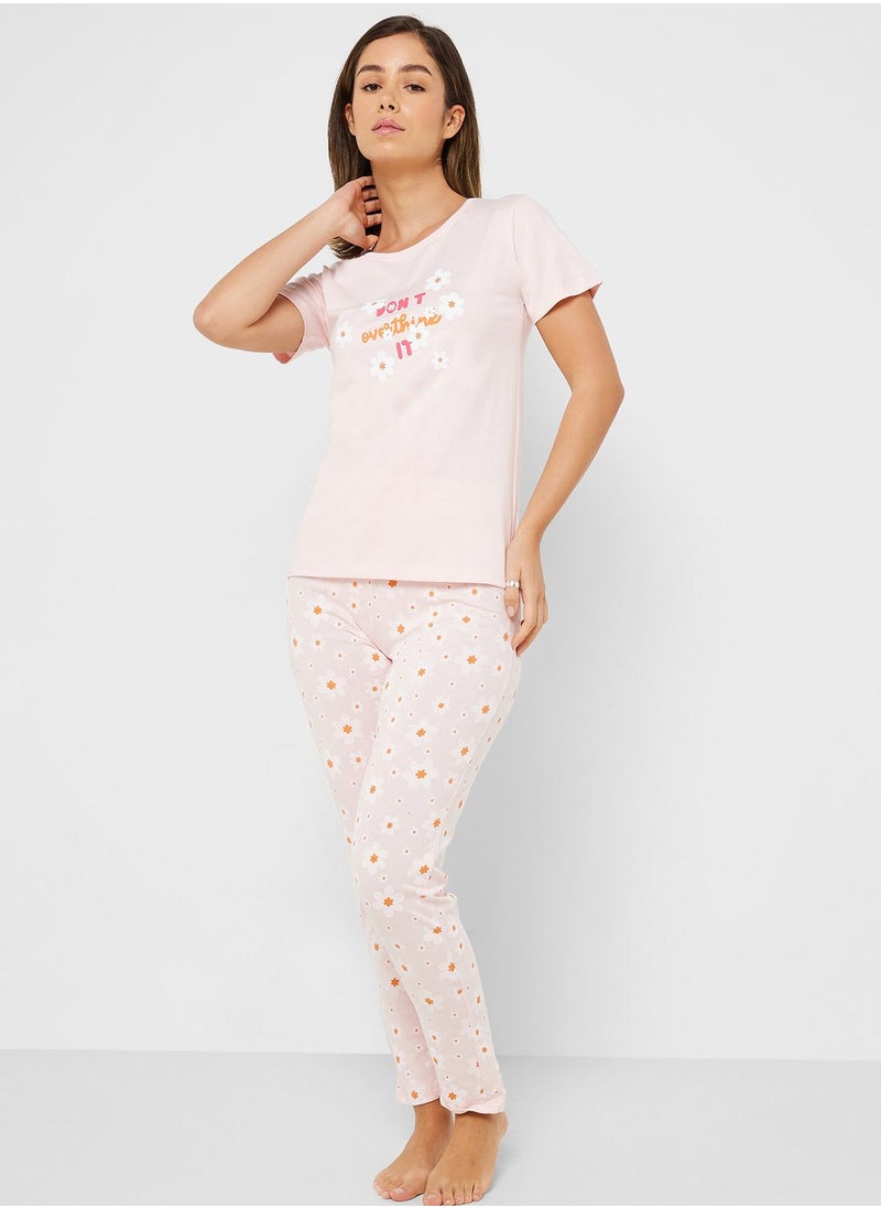 Ginger Printed T-Shirt And Pyjama Set  - Image 1