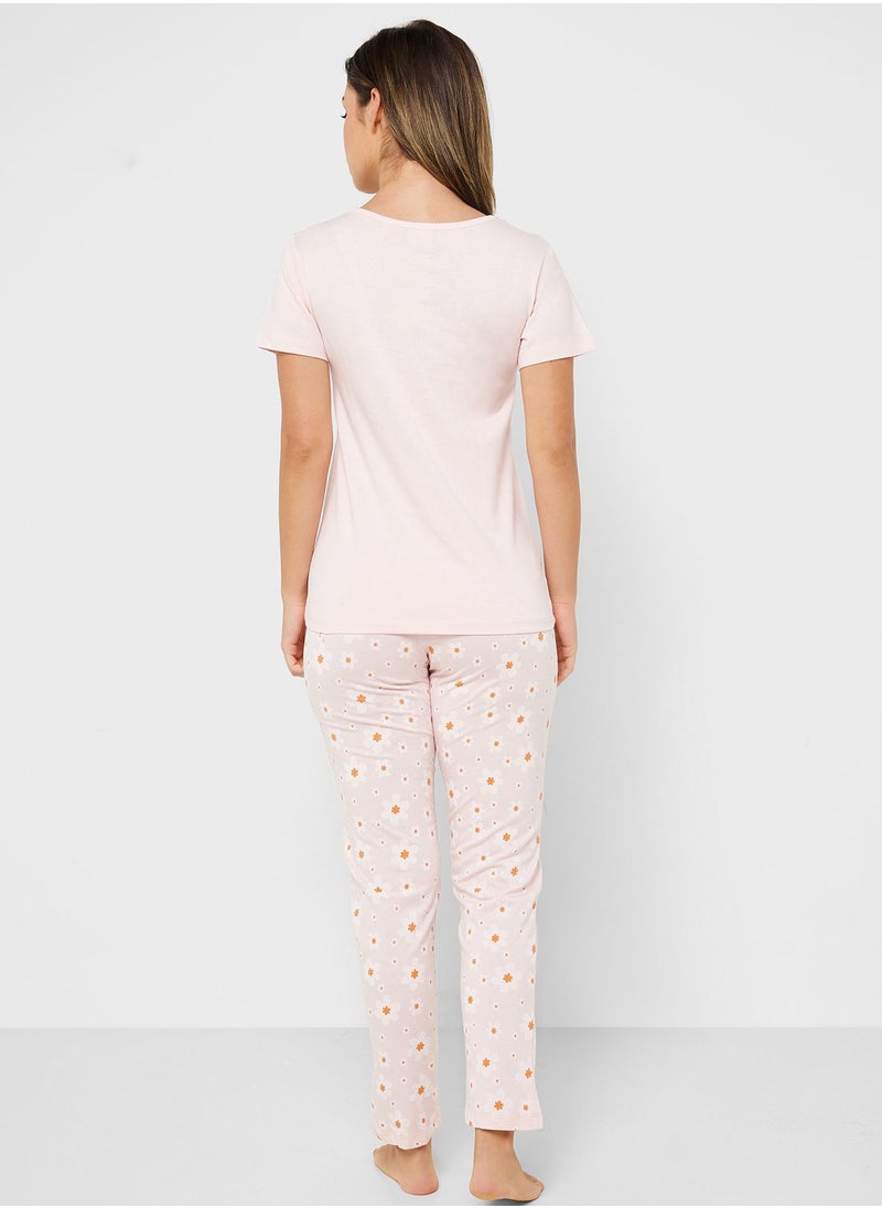 Ginger Printed T-Shirt And Pyjama Set  - Image 2