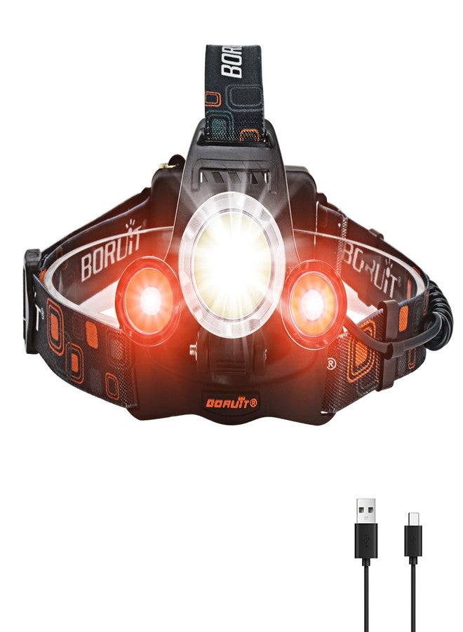BORUIT Headlamp with White Red Light, Super Bright Hunting Head Lamp 3 Modes, USB C Rechargeable Head Light, 90° Adjustable, IPX5 Waterproof for Hardhat Camping Hiking Fishing - Image 1