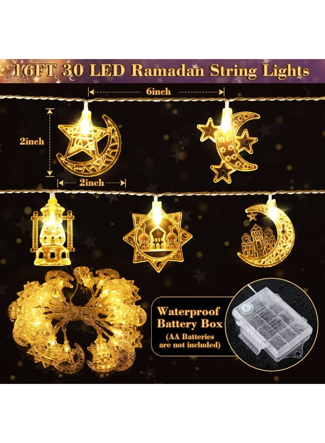 Chielor 16 ft Moon Star 8 Modes Ramadan String Lights 30 LEDs, Remote Control Eid Mubarak Fairy Lights, Battery Operated Fairy for Eid Mubarak Patio Garden Home Decoration (Warm White) - Image 2