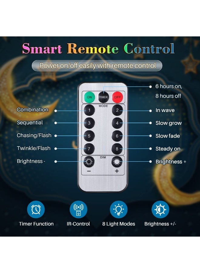 Chielor 16 ft Moon Star 8 Modes Ramadan String Lights 30 LEDs, Remote Control Eid Mubarak Fairy Lights, Battery Operated Fairy for Eid Mubarak Patio Garden Home Decoration (Warm White) - Image 4